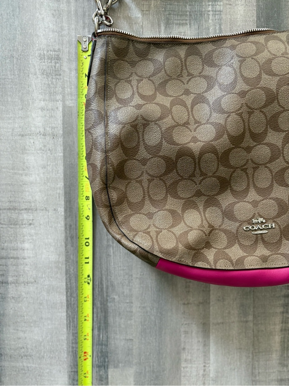 Coach Signature Canvas Hobo Shoulder Bag with Pink Trim - Picture 9 of 10